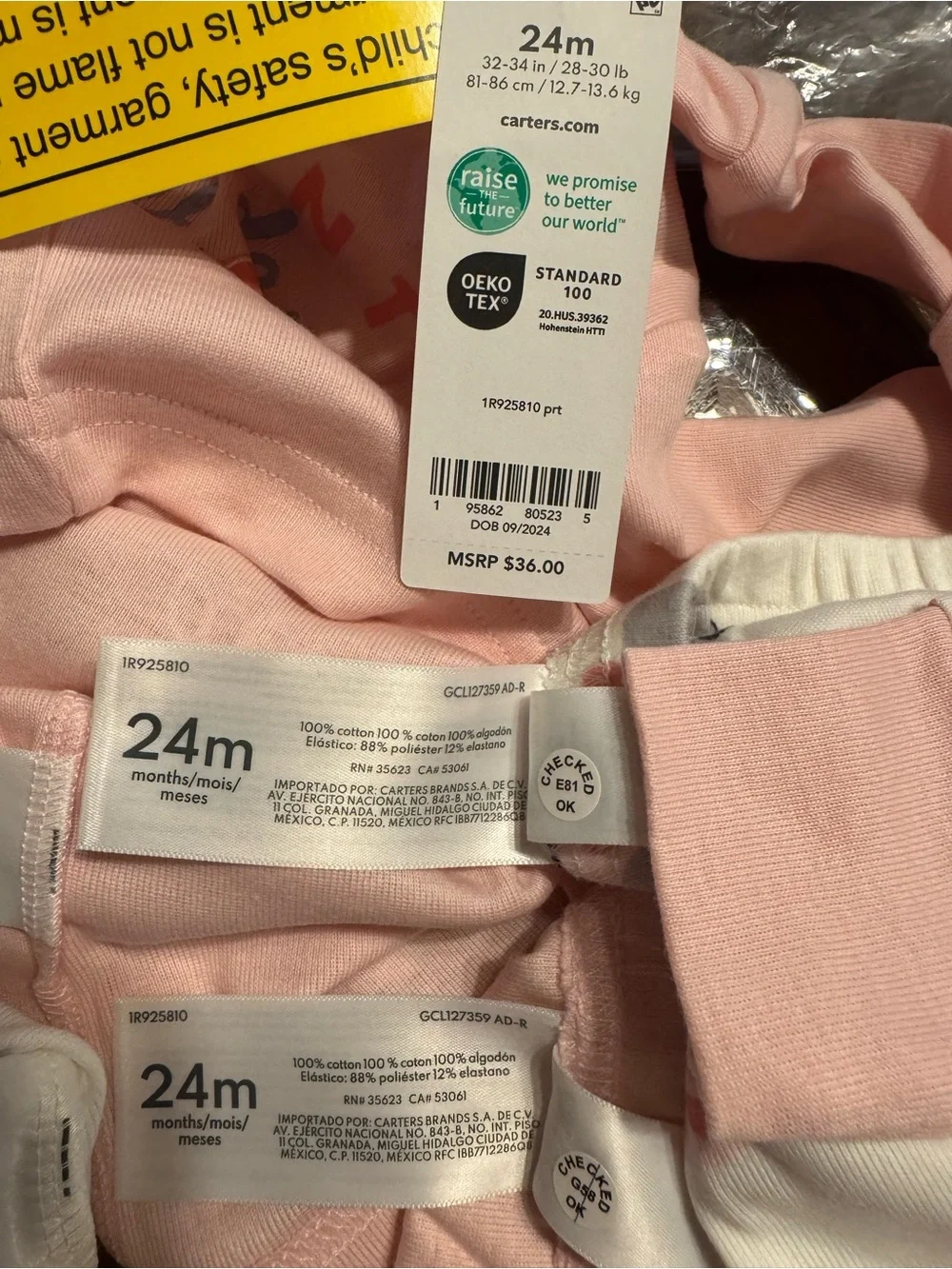 Carter's 24 months Pink & Cream Elephant Paint 4-Piece Pajama Set of 2